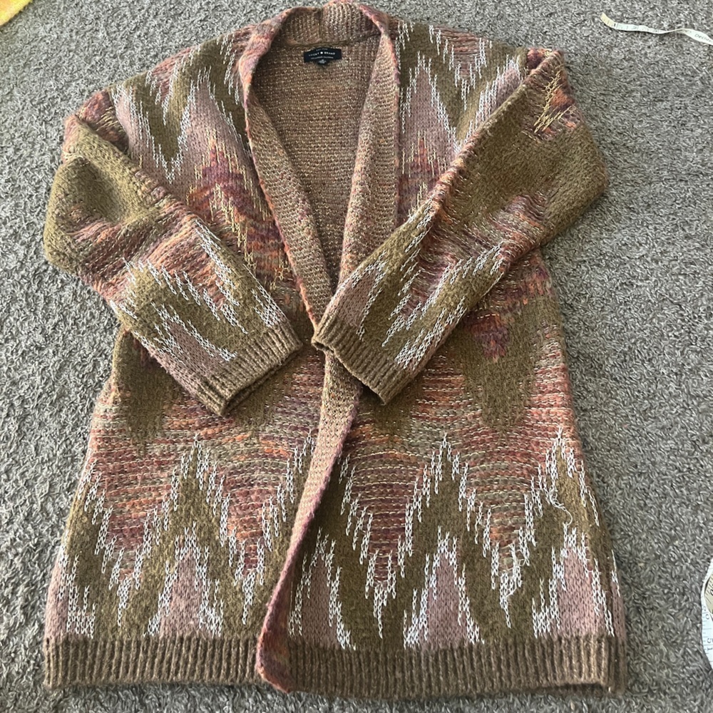 Lucky Brand Multicolor Brown Pink Cream Open-Front Cardigan